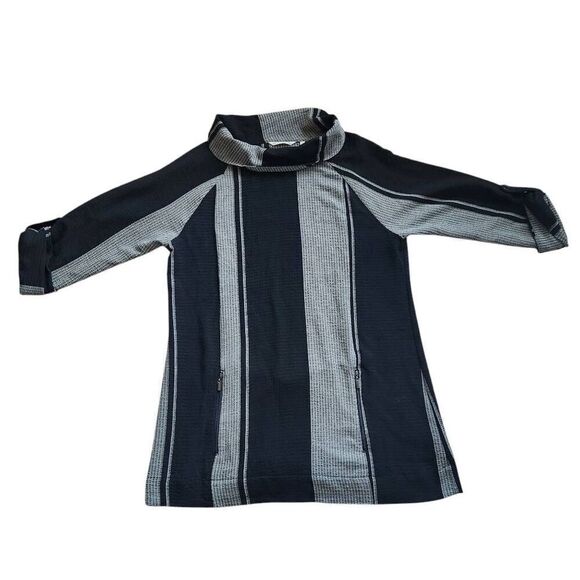 Soft Surroundings Tunic Top Womens Medium Waffle Knit Roll Tab Sleeve Cowl Neck - Picture 3 of 6